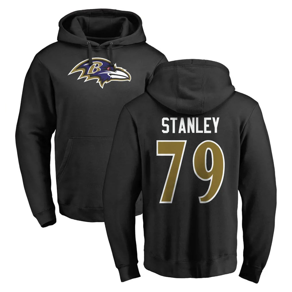 B.Ravens #79 Ronnie Stanley Player Black Pullover Hoodie Ndoa Stitched Jerseys