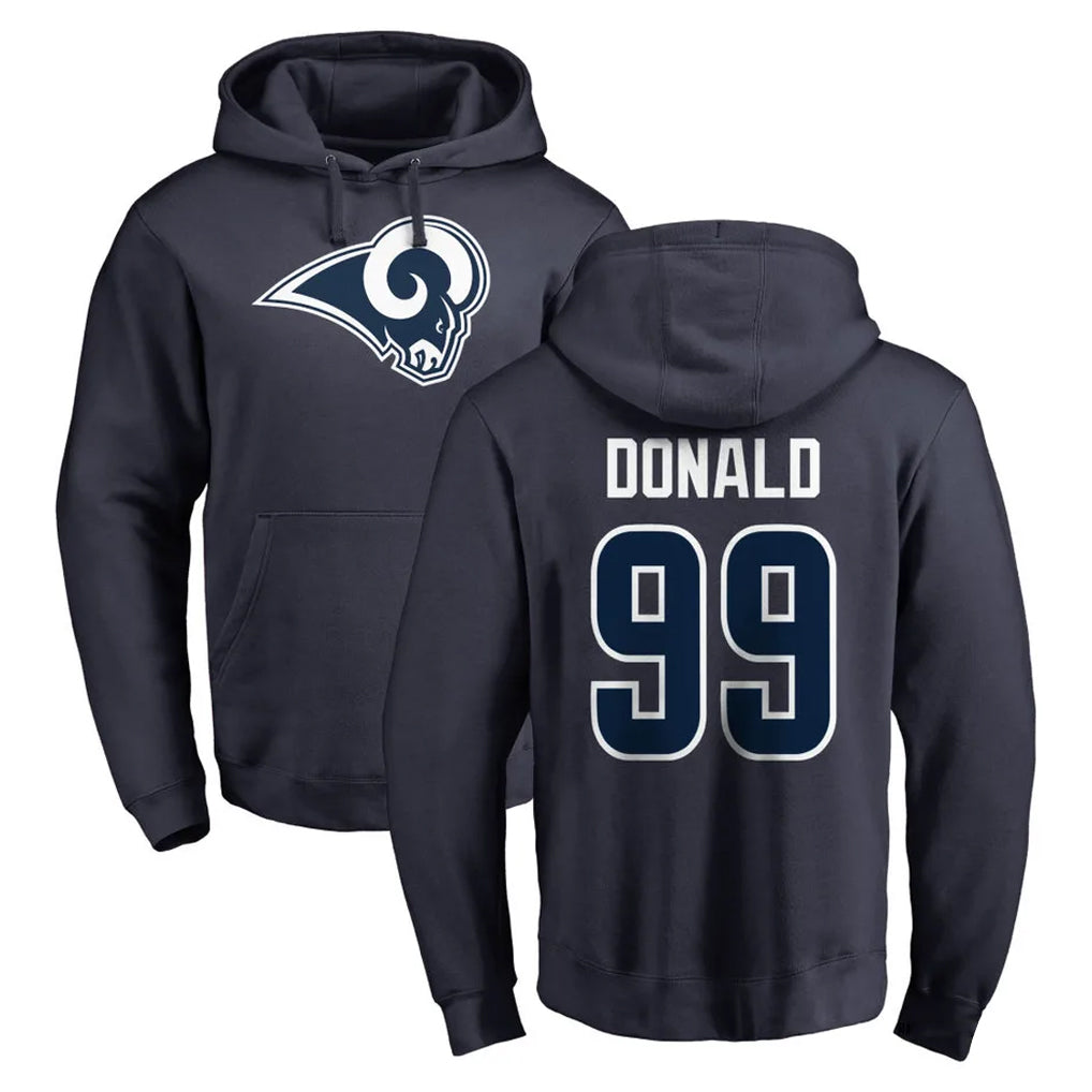 LA.Rams #99 Aaron Donald Player Navy Pullover Hoodie Limited Game Ndoa Stitched Jerseys