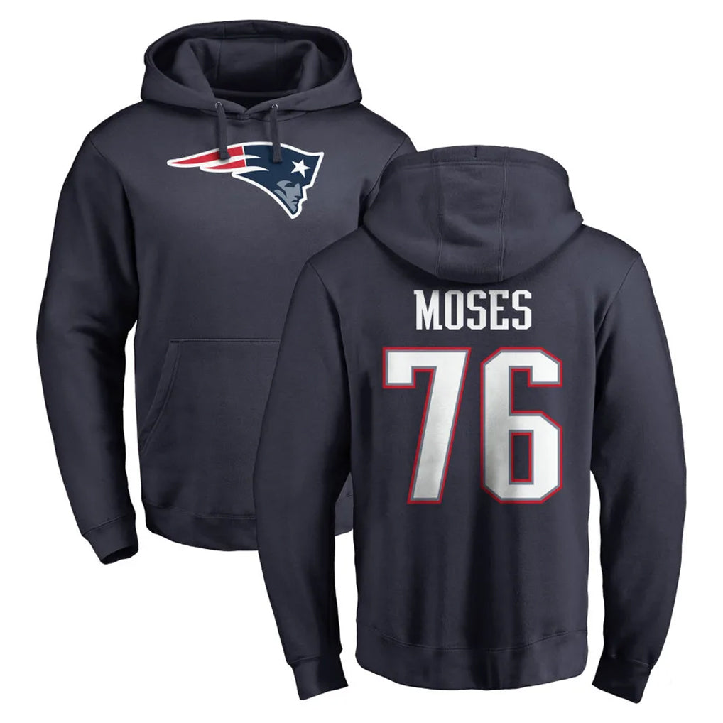 NE.Patriots #76 Morgan Moses Player Navy LOGO Pullover Hoodies Home Game Ndoa Stitched Jerseys