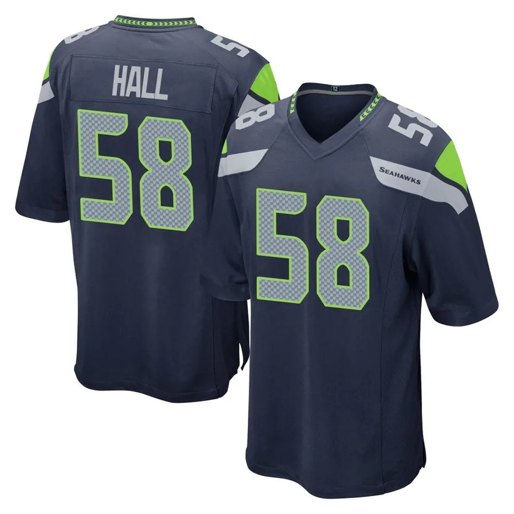 S.Seahawks #58 Derick Hall Player Navy Home Game Ndoa Stitched Jerseys