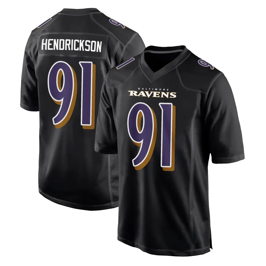B.Ravens #91 Trey Hendrickson Player Black Carbon Fashion Home Ndoa Stitched Jerseys