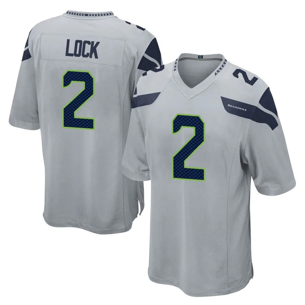 S.Seahawks #2 Drew Lock Player Gray Home Game Ndoa Stitched Jerseys