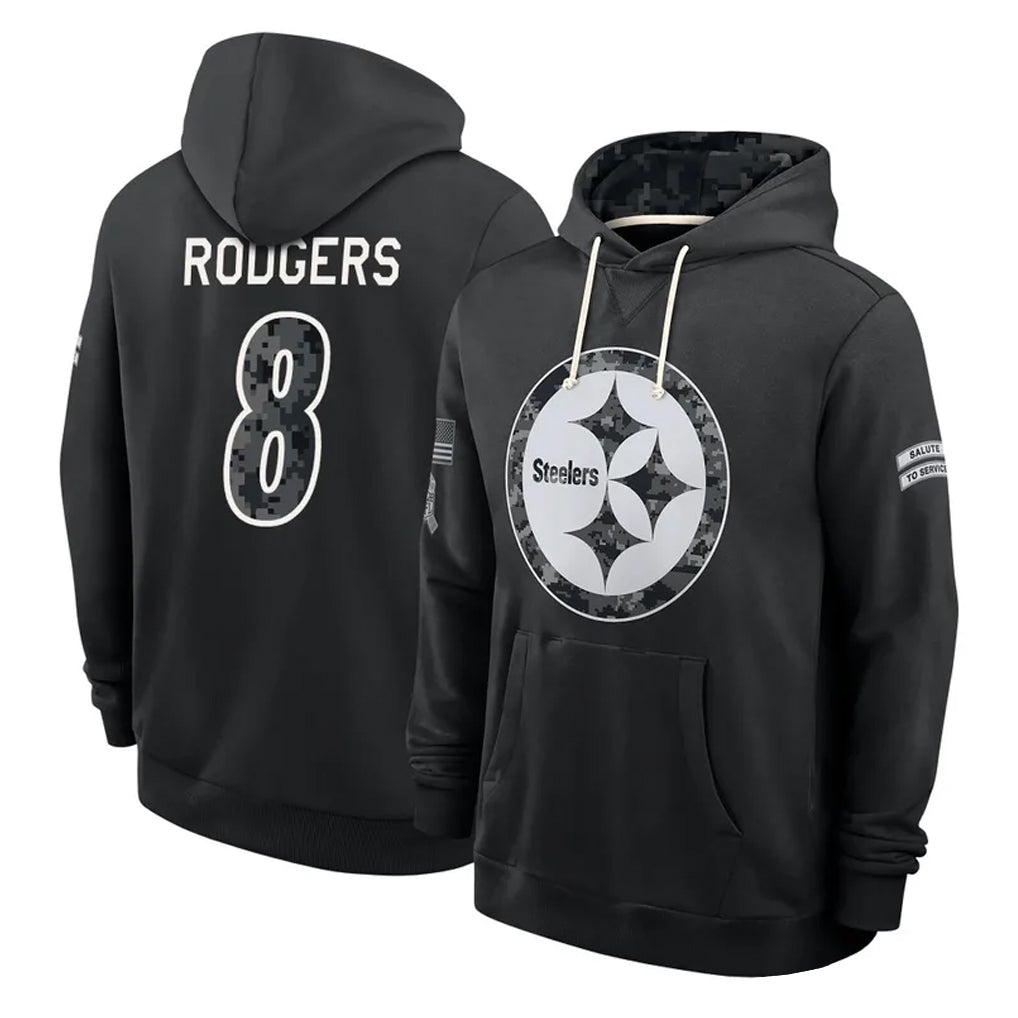 P.Steelers #8 Aaron Rodgers Player 2026 Black Logo Pullover Hoodies Limited Game Ndoa Stitched Jerseys