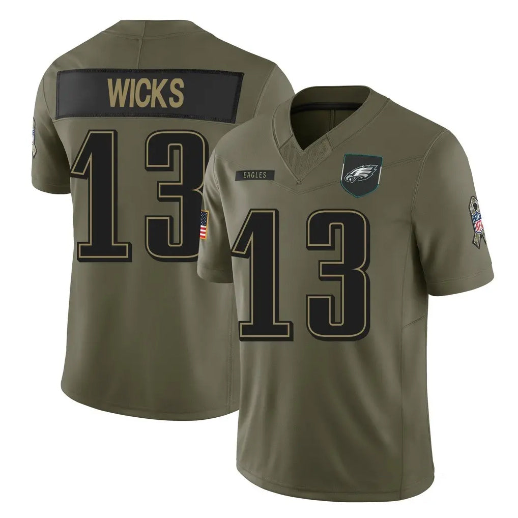 P.Eagles #13 Dontayvion Wicks Player Olive 2025 Salute To Service Limited Ndoa Stitched Jerseys