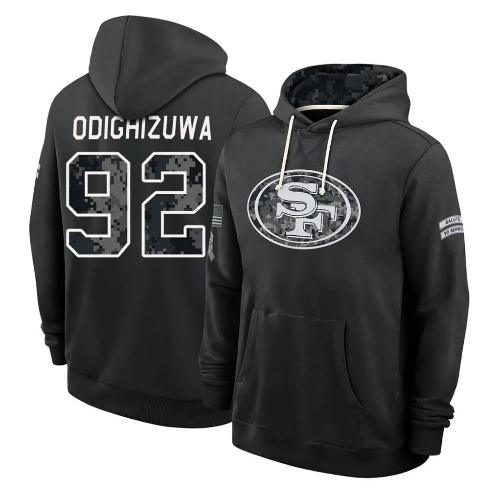 SF.49ers #92 Osa Odighizuwa Player 2026 Black Logo Pullover Hoodies Limited Game Ndoa Stitched Jerseys