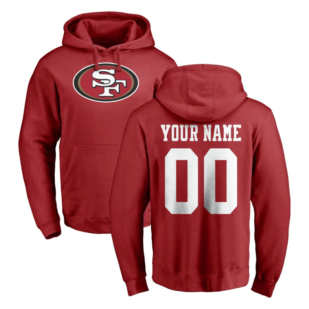 Custom SF.49ers Red LOGO Pullover Hoodies Home Game Any Name & Numbers Ndoa Stitched Jerseys