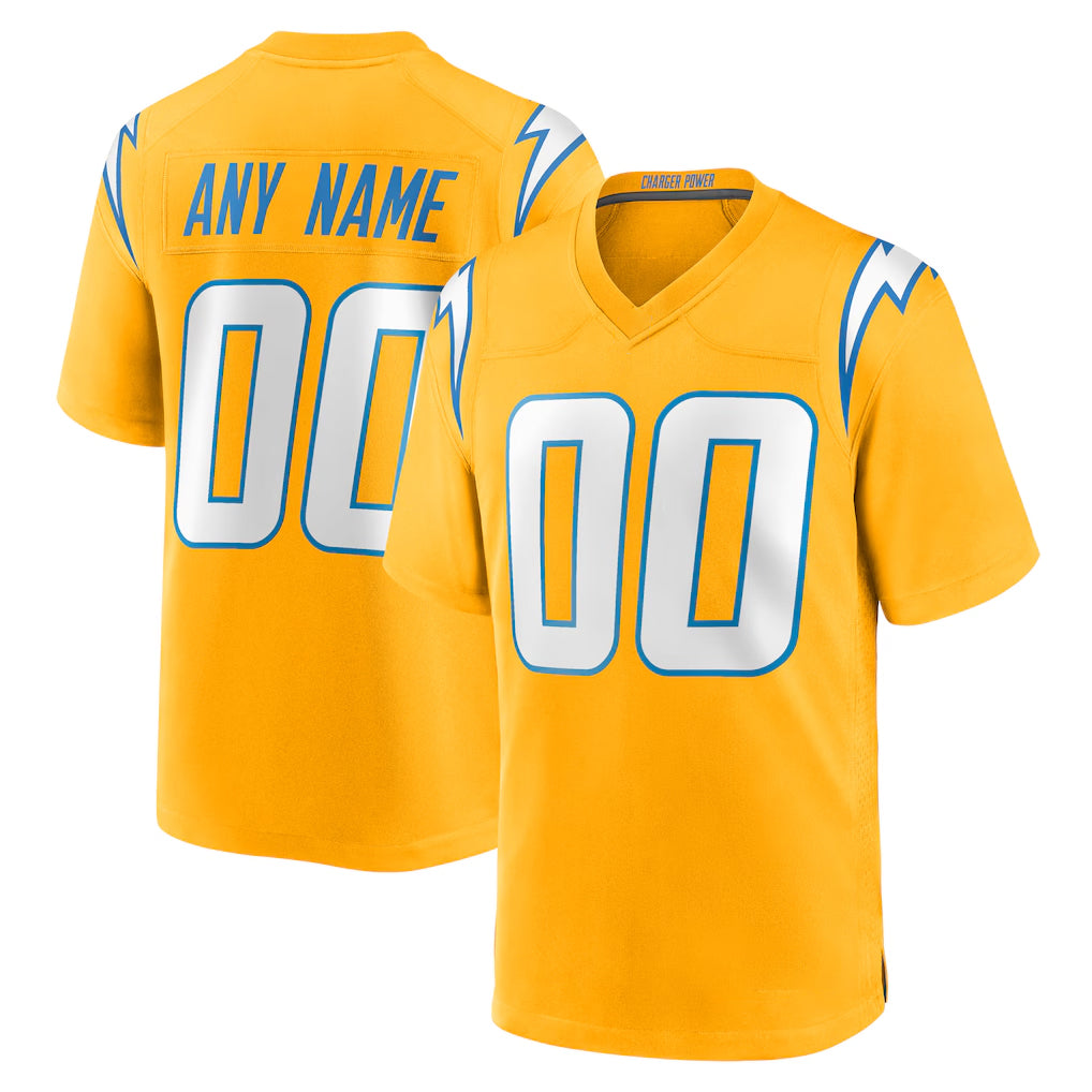Custom LA.Chargers Gold Home Game Any Name & Numbers Ndoa Stitched Jerseys