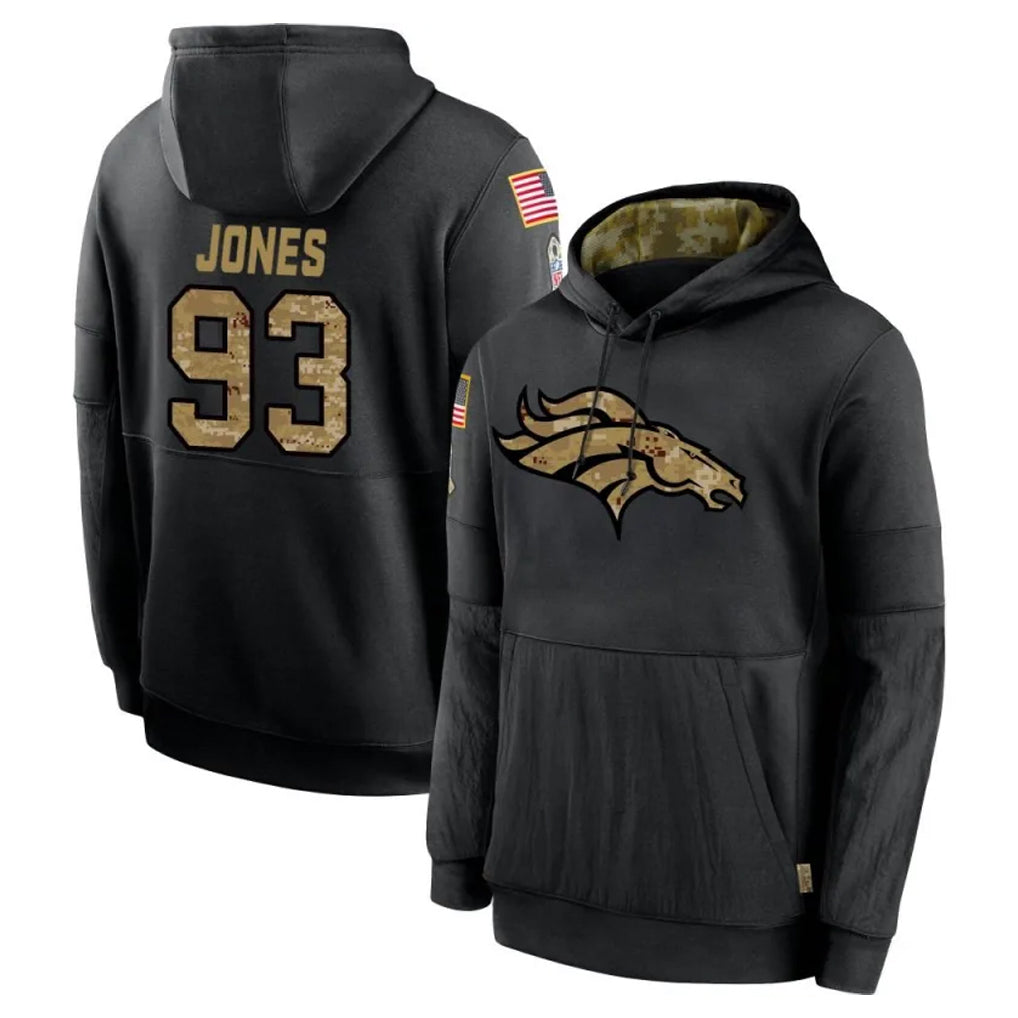 D.Broncos #93 D.J. Jones Player Black Salute to Service Pullover Hoodies Limited Ndoa Stitched Jerseys