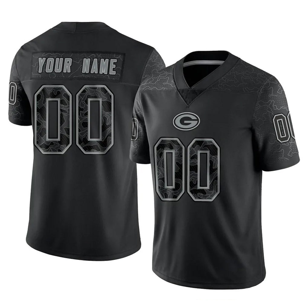 Custom GB.Packers Black Reflective Limited Home Game Any Name & Numbers Ndoa Stitched Jerseys