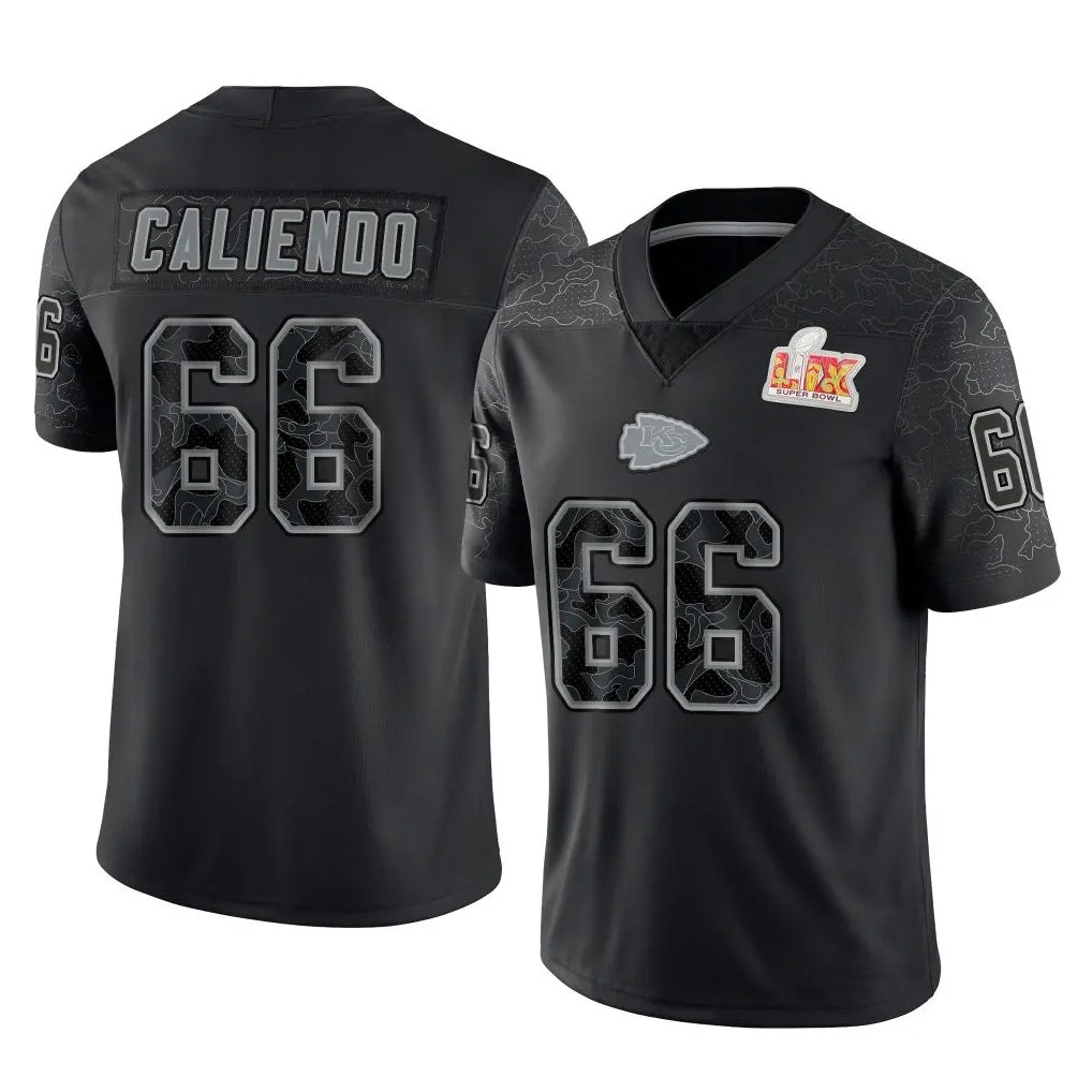 KC.Chiefs #66 Mike Caliendo Player Black Limited Reflective Game Stitched Jerseys
