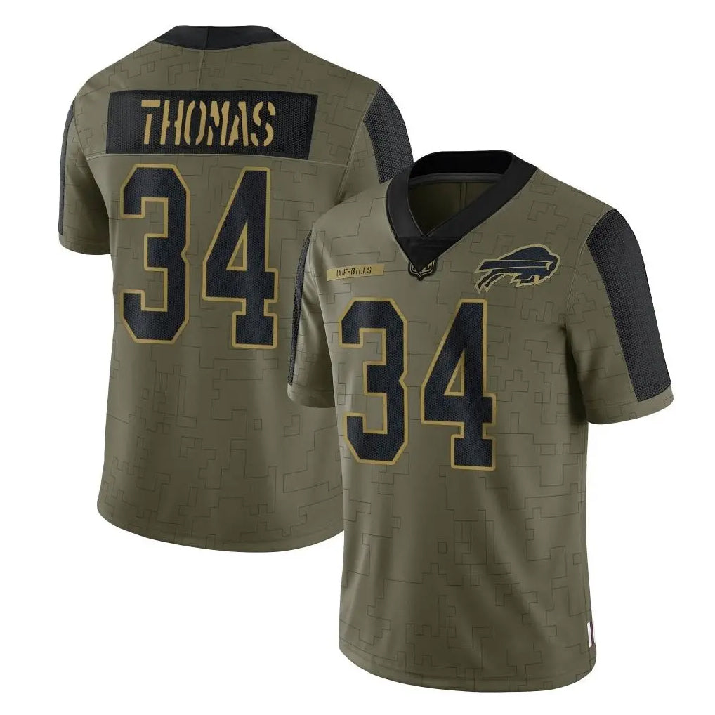 B.Bills #34 Thurman Thomas Player Olive Salute To Service Limited Ndoa Stitched Jerseys