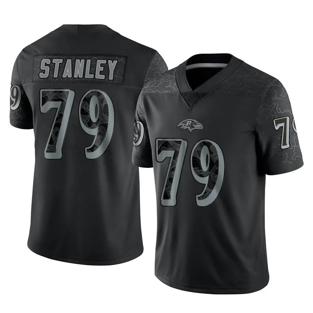 B.Ravens #79 Ronnie Stanley Player Black REFLECTIVE Limited Ndoa Stitched Jerseys