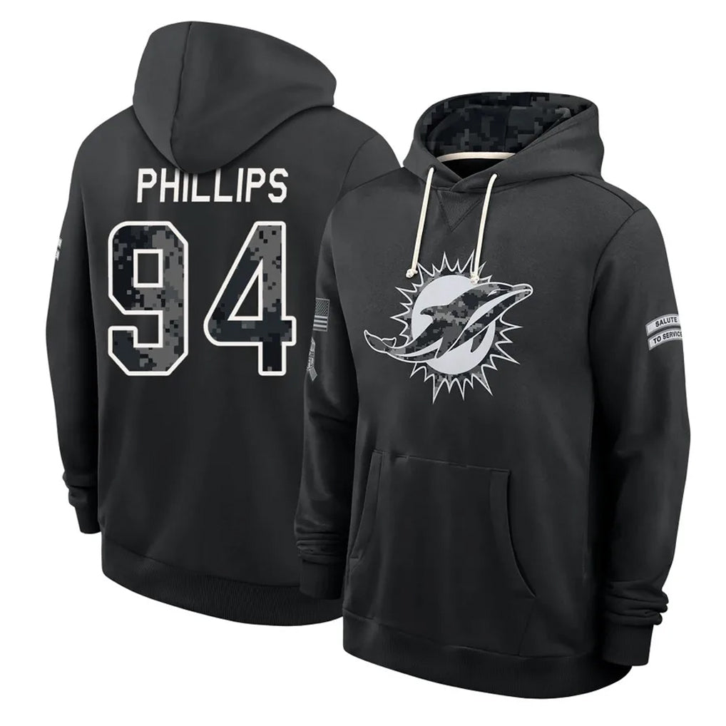 M.Dolphins #94 Jordan Phillips Player 2026 Black Logo Pullover Hoodies Limited Game Ndoa Stitched Jerseys