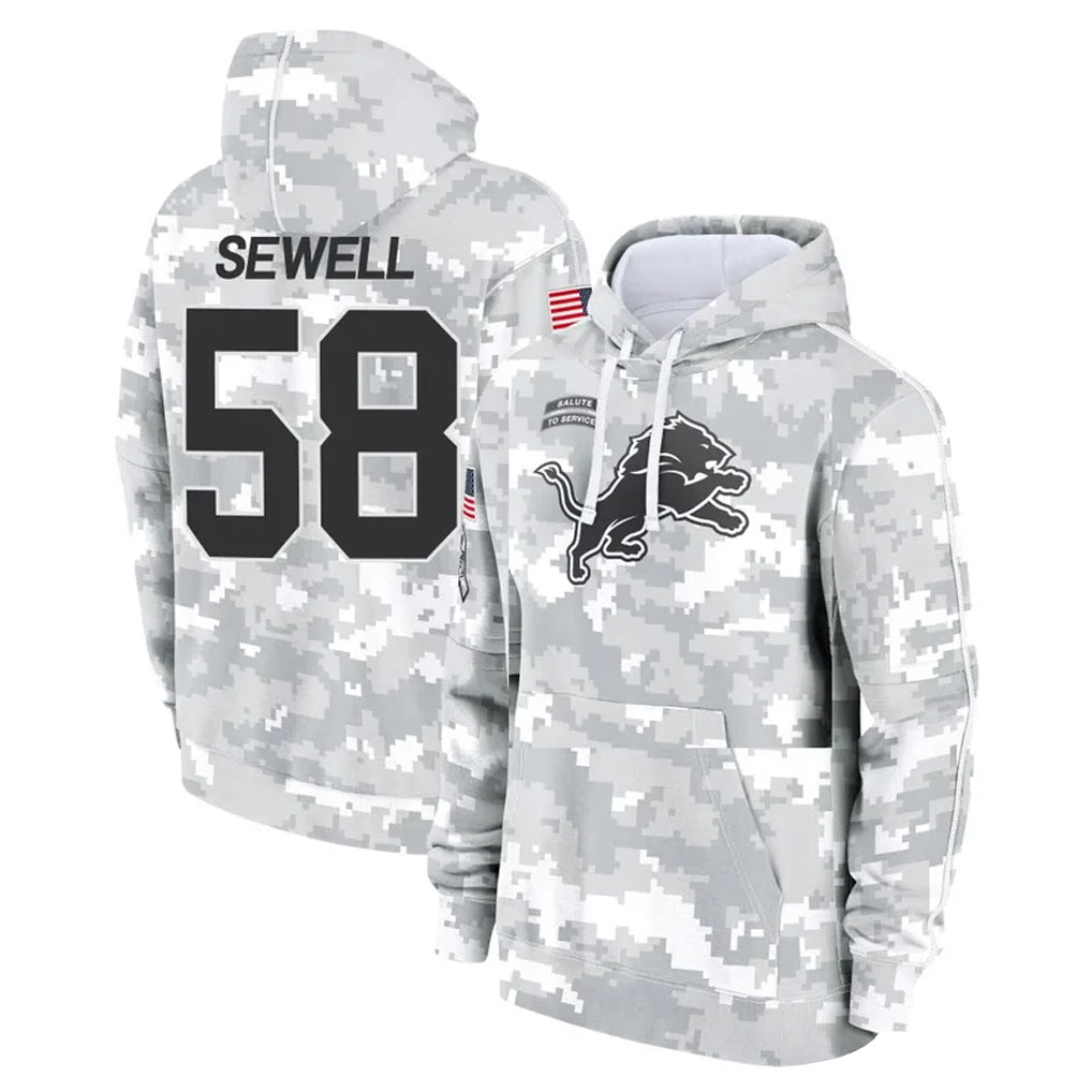 D.Lions #58 Penei Sewell Player Arctic Camo Salute to Service Hoodies Limited Game Ndoa Stitched Jerseys