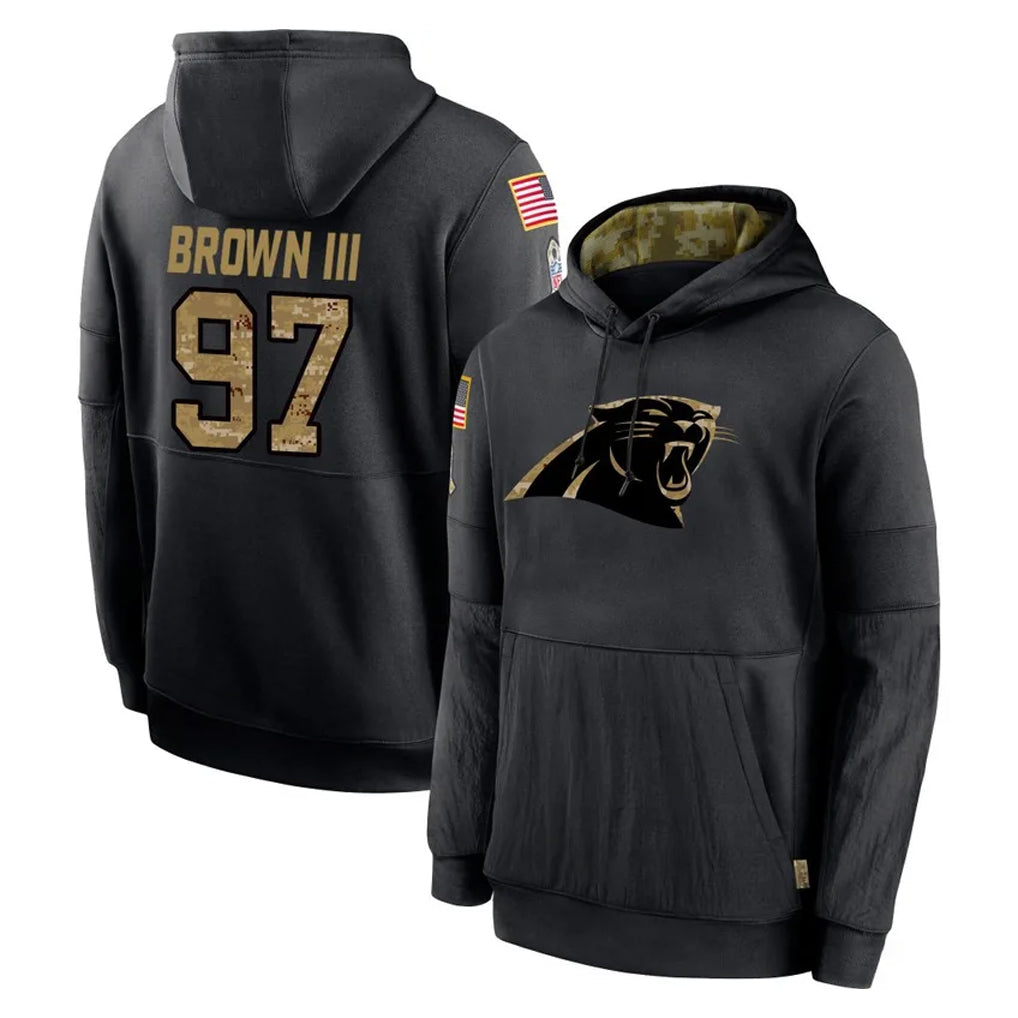 C.Panthers #97 Bobby Brown III Player Black Salute to Service Pullover Hoodies Limited Game Ndoa Stitched Jerseys