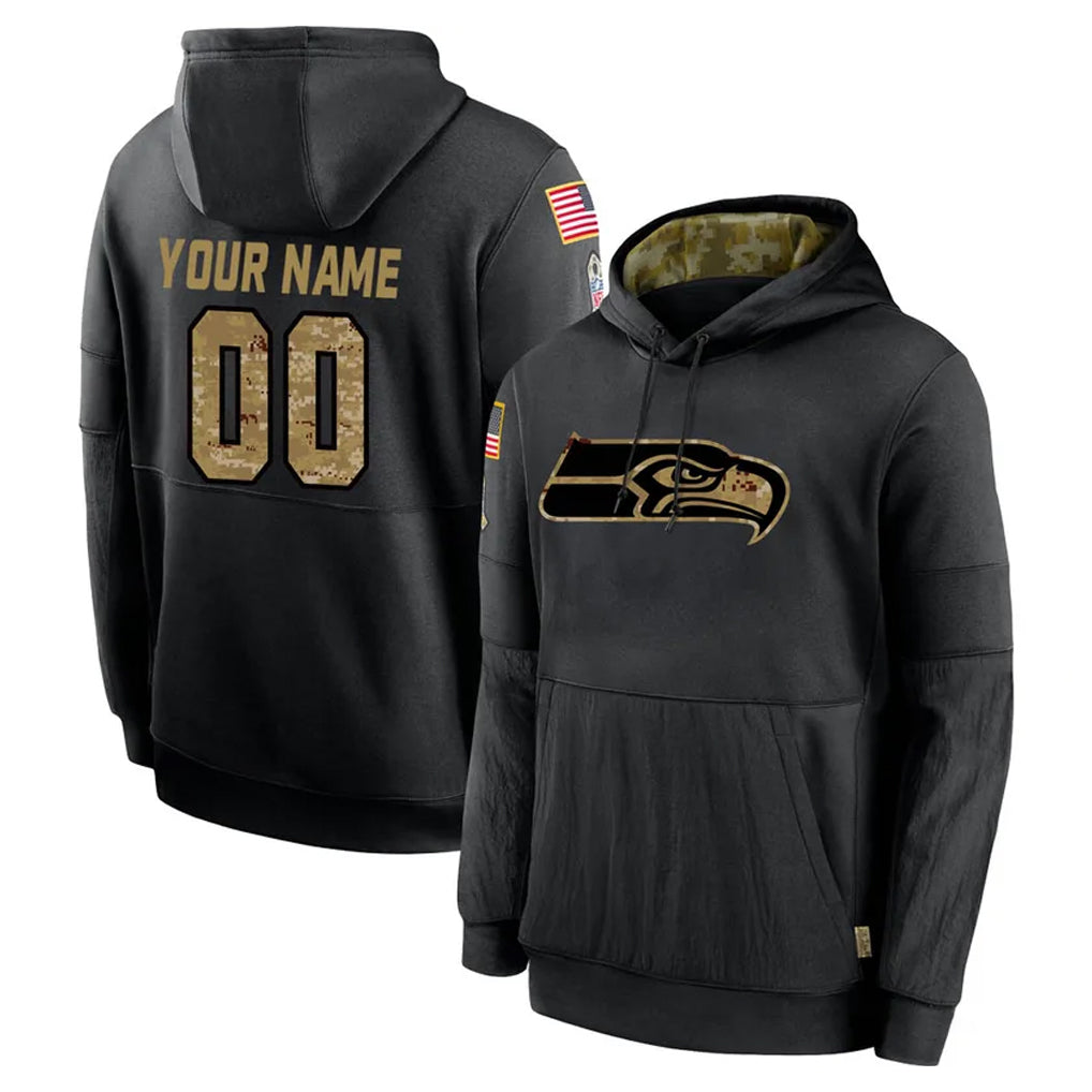 Custom S.Seahawks Black Salute to Service Hoodies Limited Game Any Name & Numbers Ndoa Stitched Jerseys