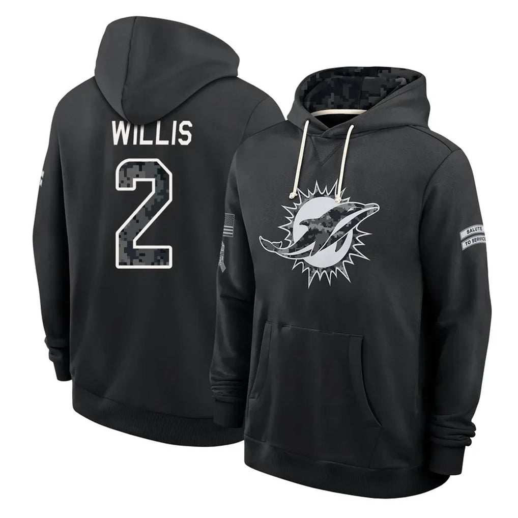 M.Dolphins #2 Malik Willis Player 2026 Black Logo Pullover Hoodies Limited Game Ndoa Stitched Jerseys