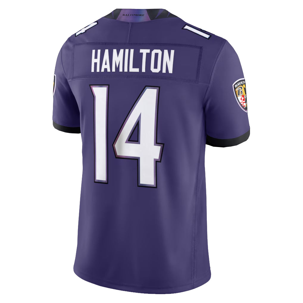 B.Ravens #14 Kyle Hamilton Player Purple Limited Elite Home Game Ndoa Stitched Jerseys