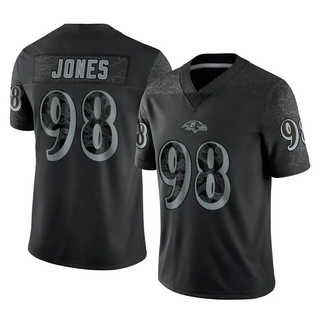 B.Ravens #98 Travis Jones Player Black REFLECTIVE Limited Ndoa Stitched Jerseys