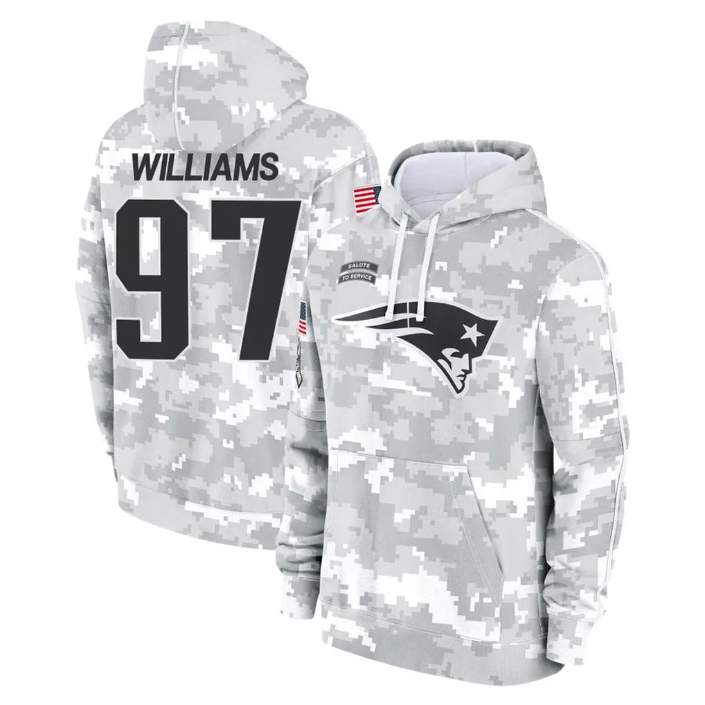 NE.Patriots #97 Milton Williams Player Arctic Camo Salute to Service Pullover Hoodies Limited Game Ndoa Stitched Jerseys