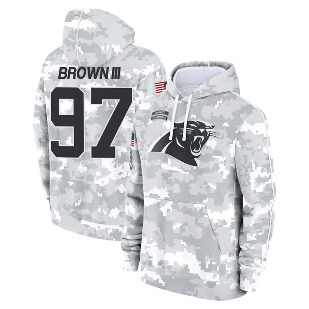 C.Panthers #97 Bobby Brown III Player Arctic Camo Salute to Service Pullover Hoodies Limited Game Ndoa Stitched Jerseys