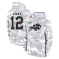 B.Bills #12 Jim Kelly Player Arctic Camo Salute to Service Hoodies Limited Ndoa Stitched Jerseys