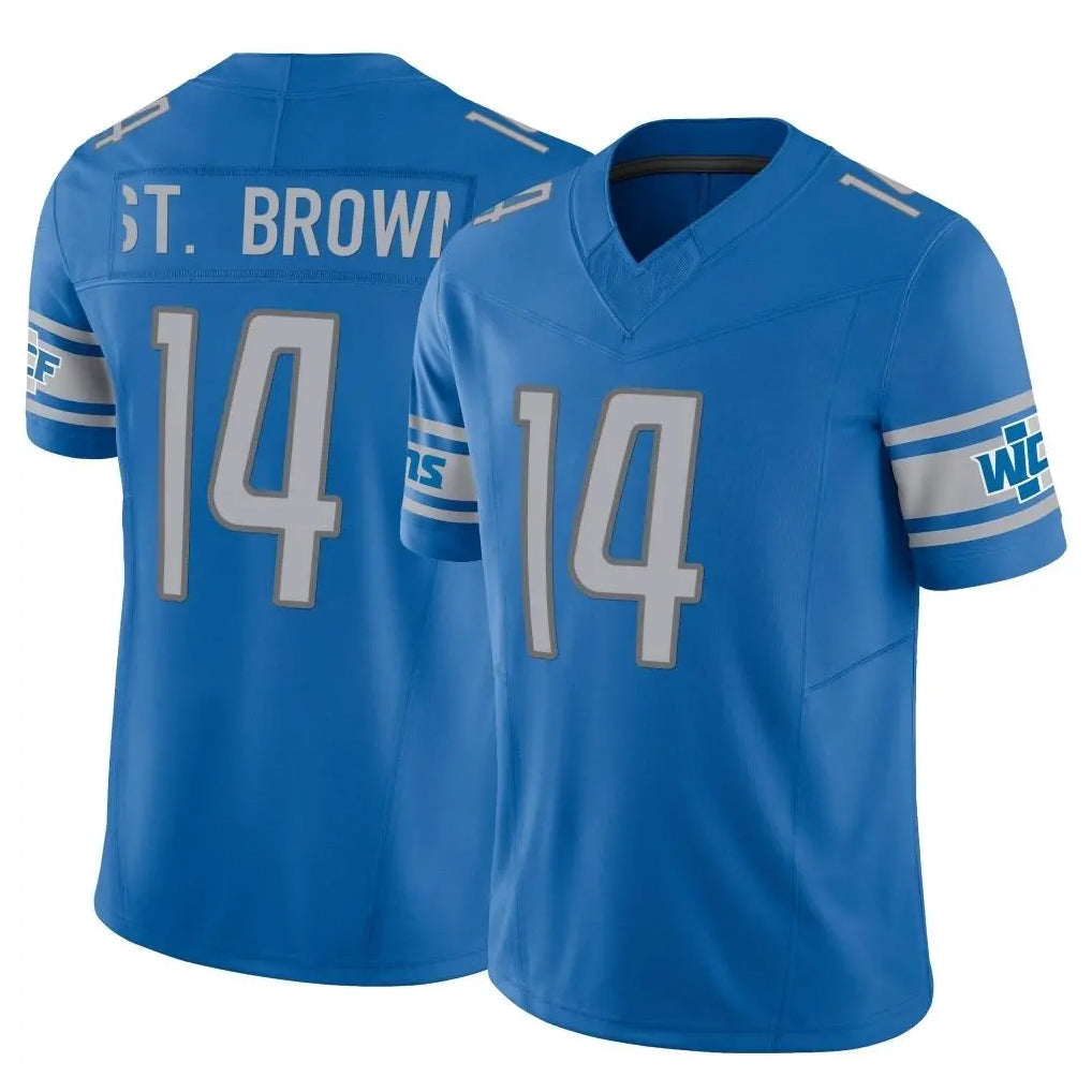 D.Lions #14 Amon-Ra St. Brown Player Blue Vapor F.U.S.E. Limited Home Game Ndoa Stitched Jerseys