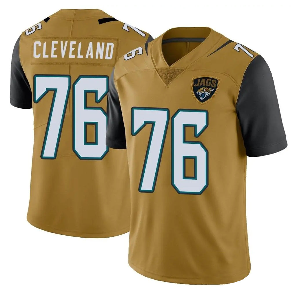 J.Jaguars #76 Ezra Cleveland Player Gold Vapor Limited Home Game Ndoa Stitched Jerseys