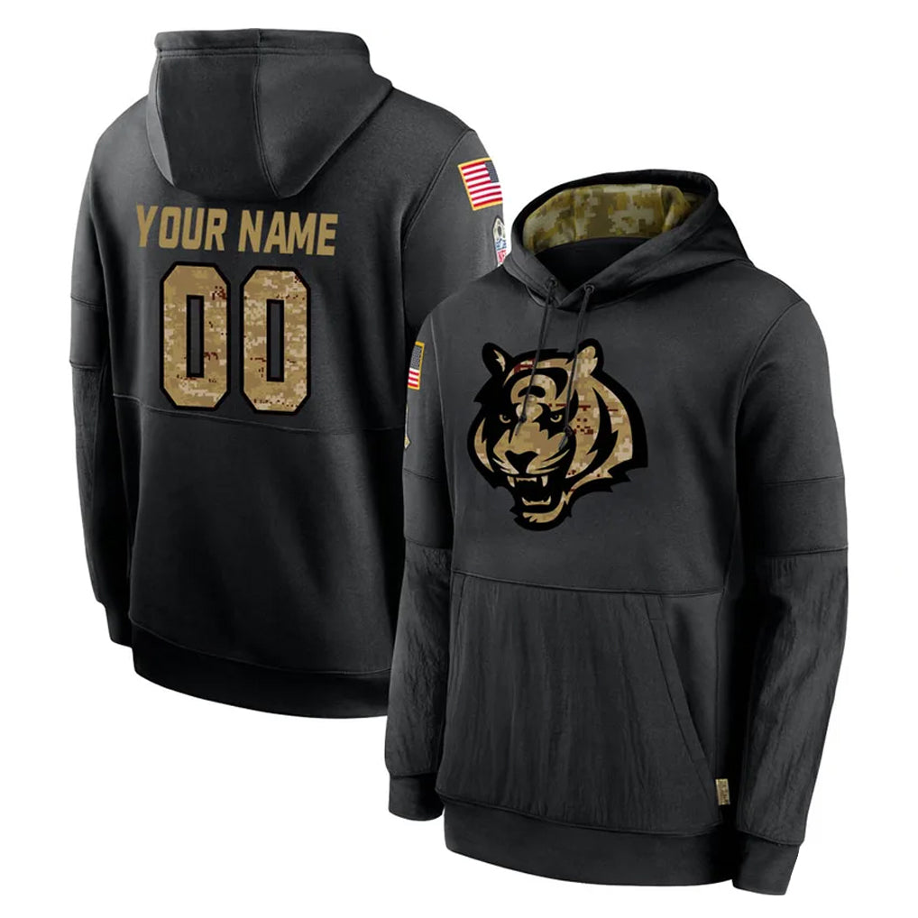 Custom C.Bengals Black Salute to Service Pullover Hoodies Any Name & Numbers Ndoa Stitched Jerseys