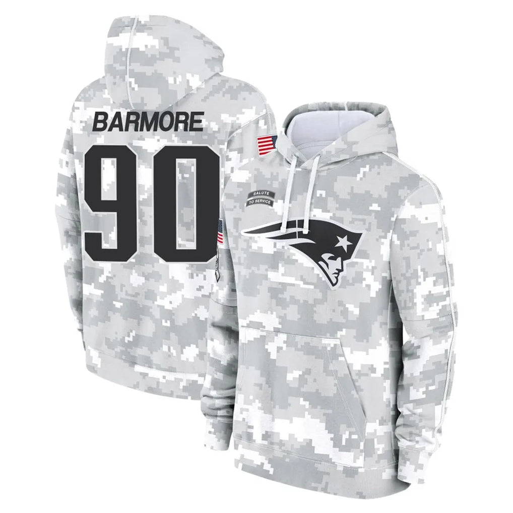 NE.Patriots #90 Christian Barmore Player Arctic Camo Salute to Service Pullover Hoodies Limited Game Ndoa Stitched Jerseys