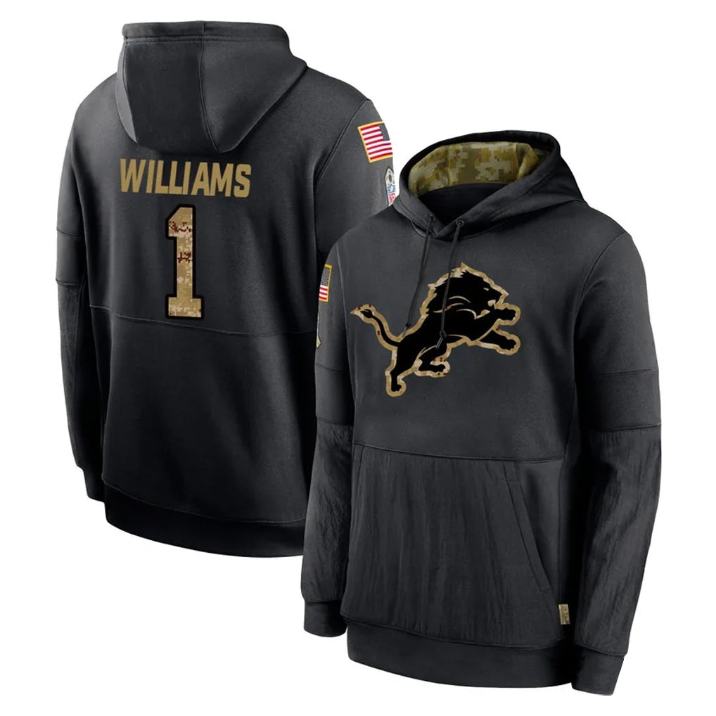 D.Lions #1 Jameson Williams Player Black Salute to Service Hoodies Limited Game Ndoa Stitched Jerseys
