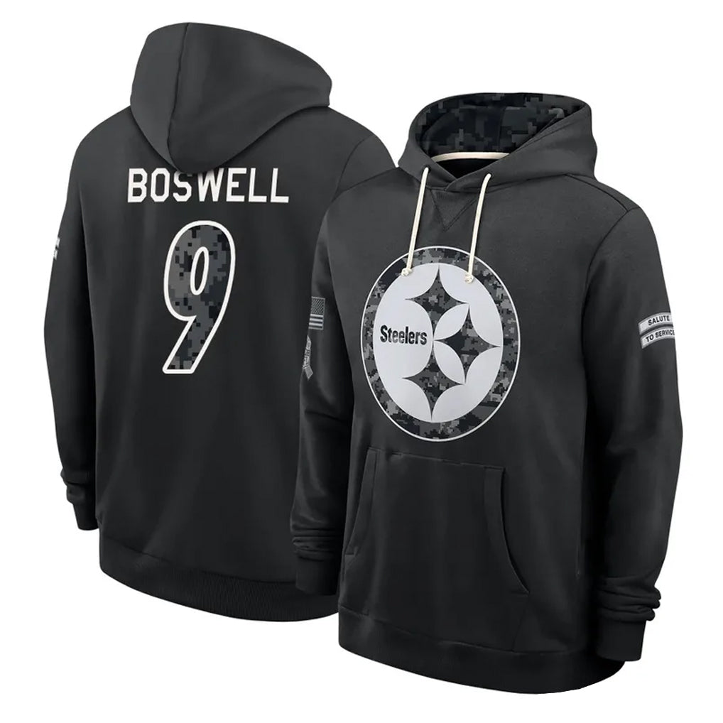 P.Steelers #9 Chris Boswell Player 2026 Black Logo Pullover Hoodies Limited Game Ndoa Stitched Jerseys