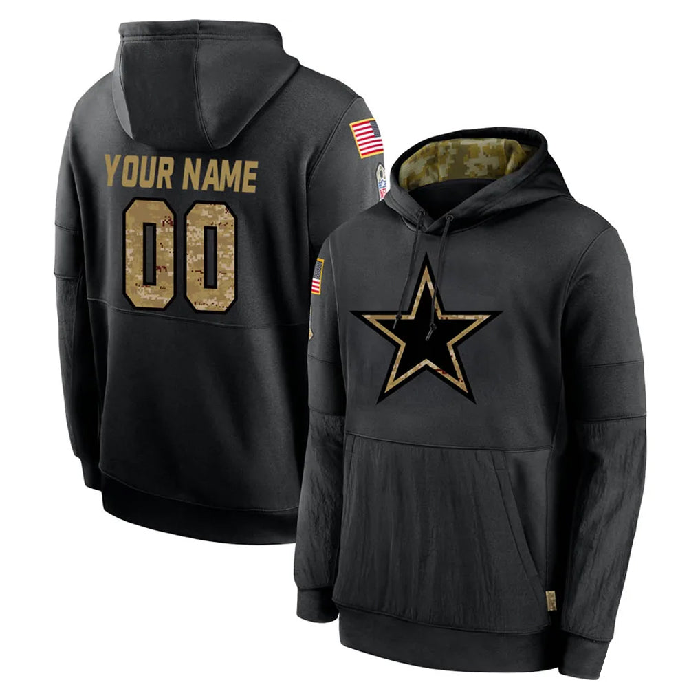 Custom D.Cowboys Black Salute to Service Pullover Hoodies Limited Any Name & Numbers Ndoa Stitched Jerseys
