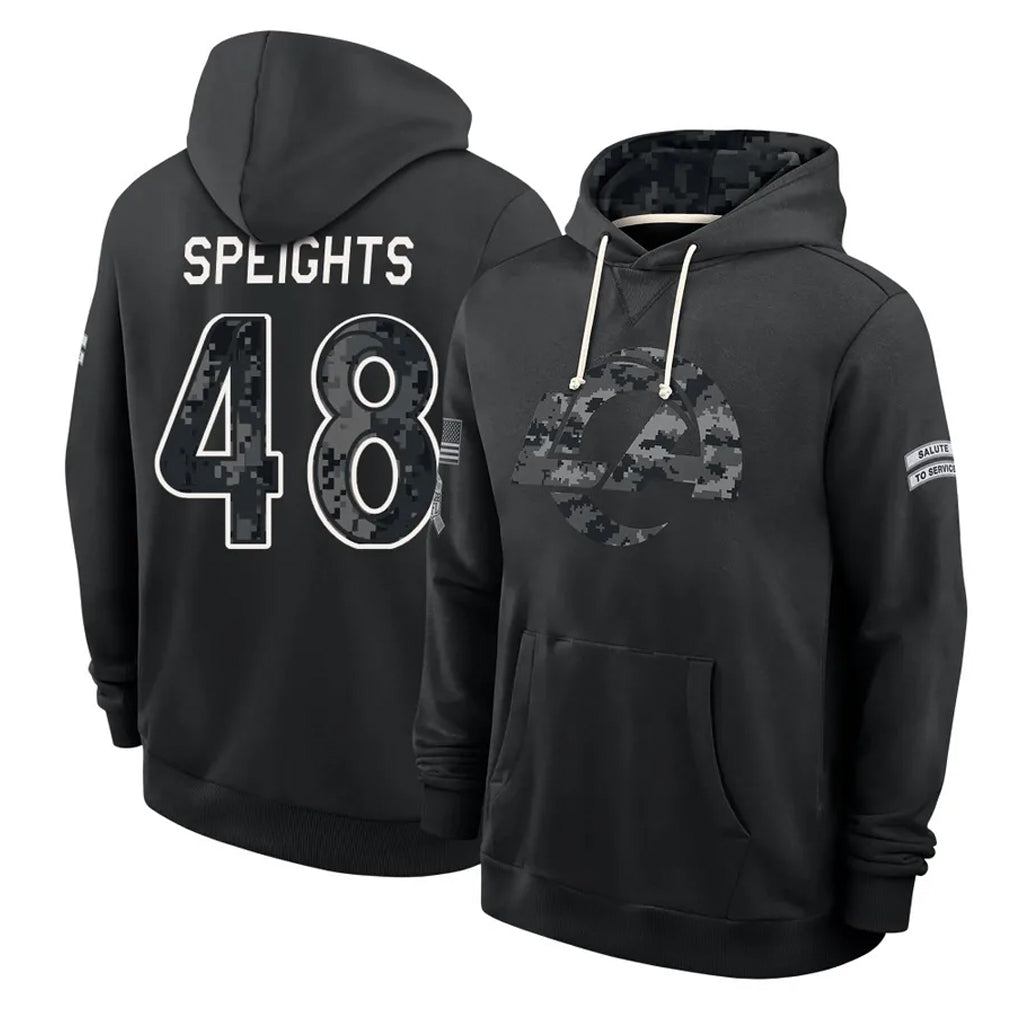 LA.Rams #48 Omar Speights Player 2026 Black Logo Pullover Hoodies Limited Game Ndoa Stitched Jerseys