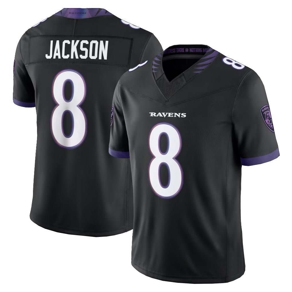 B.Ravens #8 Lamar Jackson Player Purple Limited Elite Home Game Ndoa Stitched Jerseys