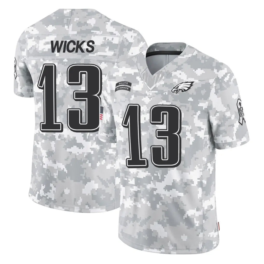 P.Eagles #13 Dontayvion Wicks Player Arctic Camo Salute to Service Limited Game Ndoa Stitched Jerseys