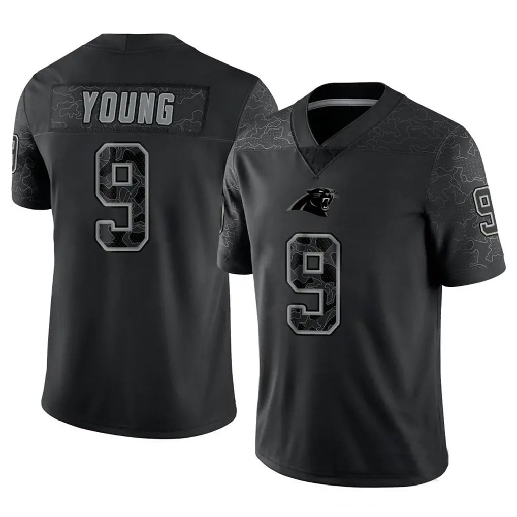 C.Panthers #9 Bryce Young Player Black REFLECTIVE Limited Game Ndoa Stitched Jerseys