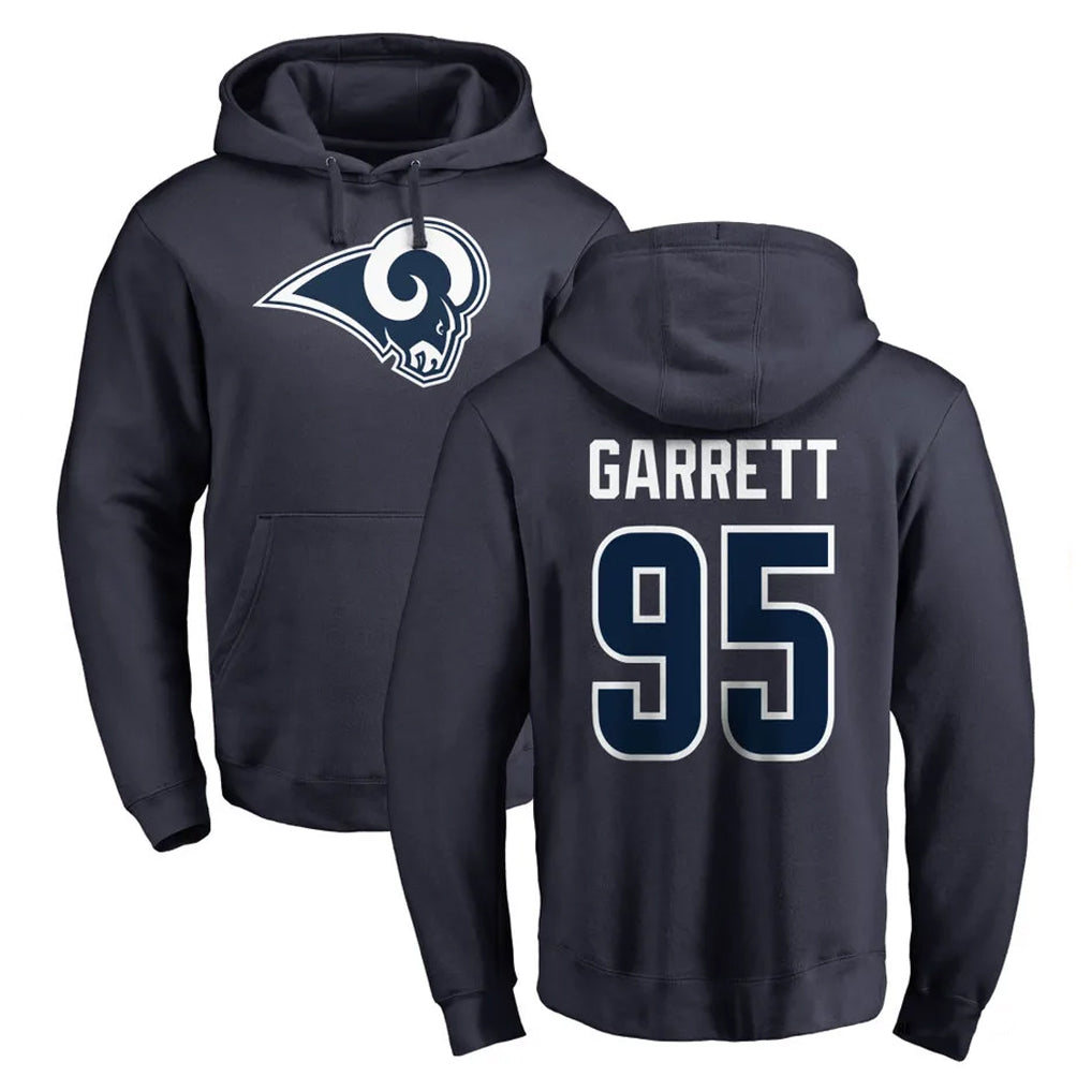 LA.Rams #95 Myles Garrett Player Navy Pullover Hoodie Limited Game Ndoa Stitched Jerseys
