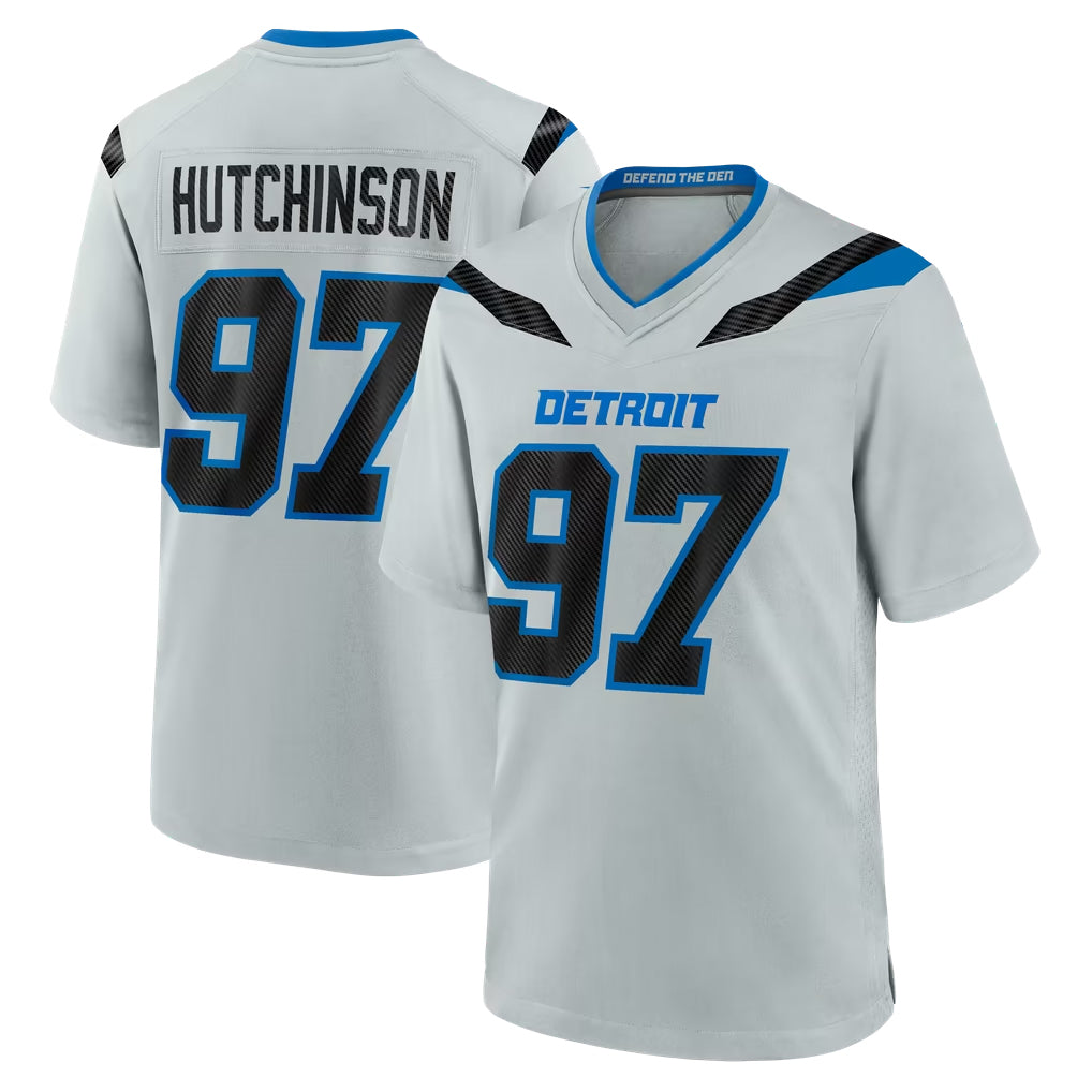 D.Lions #97 Aidan Hutchinson Player Silver 2026 Rivalries Collection Home Game Ndoa Stitched Jerseys