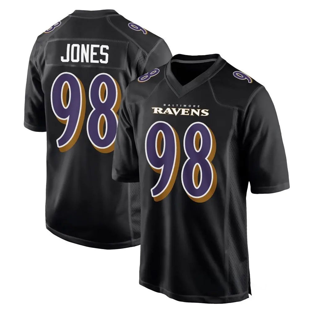B.Ravens #98 Travis Jones Player Black Carbon Fashion Home Game Ndoa Stitched Jerseys