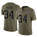 B.Bills #34 Thurman Thomas Player Olive Salute To Service Game Ndoa Stitched Jerseys