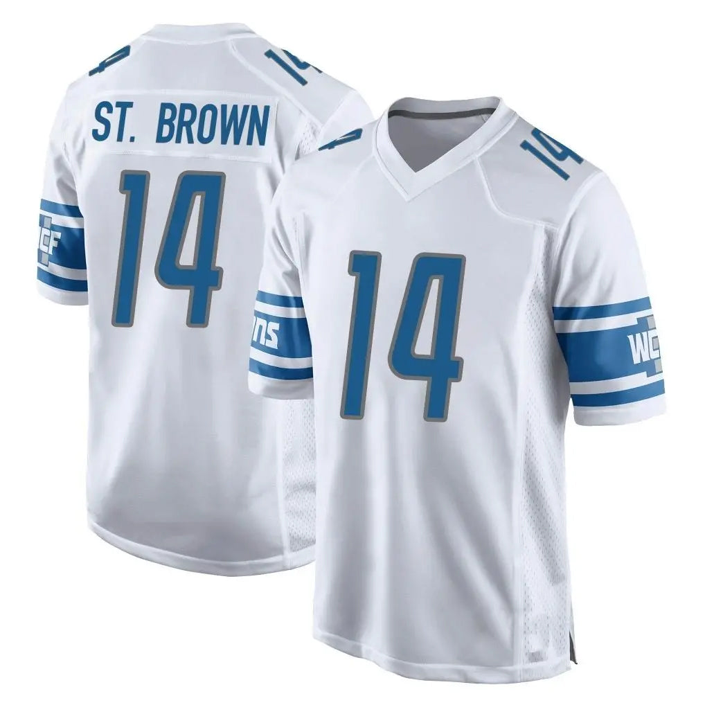 D.Lions #14 Amon-Ra St. Brown Player White Home Game Ndoa Stitched Jerseys