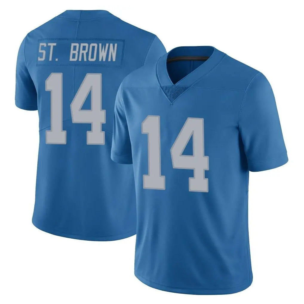 D.Lions #14 Amon-Ra St. Brown Player Blue Limited Throwback Vapor Untouchable Ndoa Stitched Jerseys