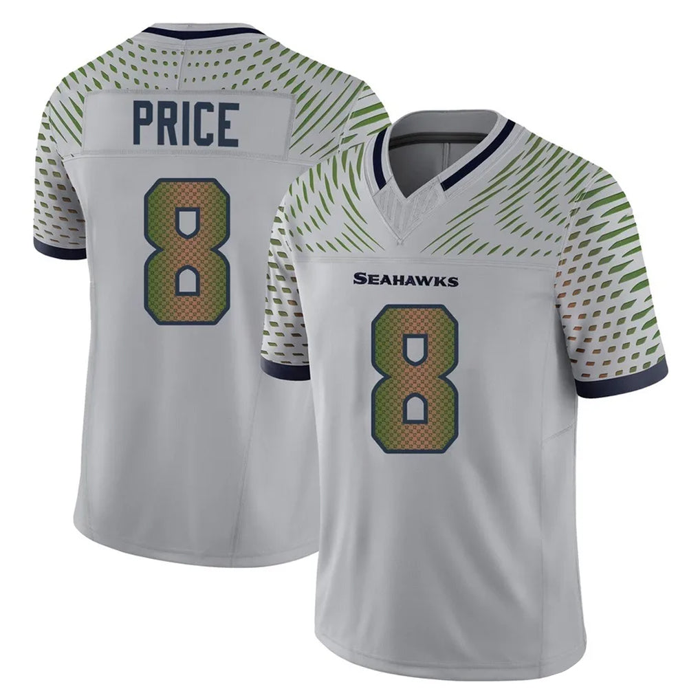 S.Seahawks #8 Jadarian Price Player Grey Limited 2025 Rivalries Collection Home Game Ndoa Stitched Jerseys
