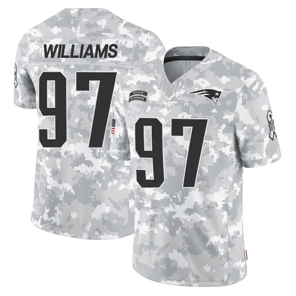 NE.Patriots #97 Milton Williams Player Arctic Camo Salute To Service Limited Game Ndoa Stitched Jerseys