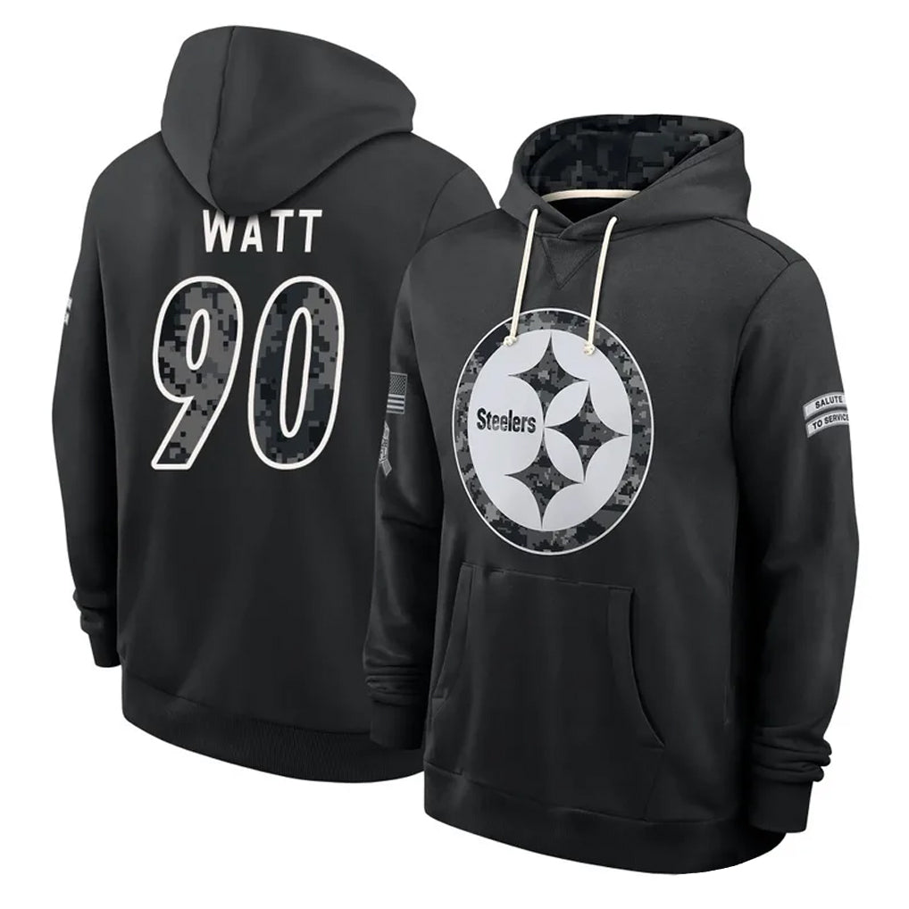 P.Steelers #90 T.J. Watt Player 2026 Black Logo Pullover Hoodies Limited Game Ndoa Stitched Jerseys
