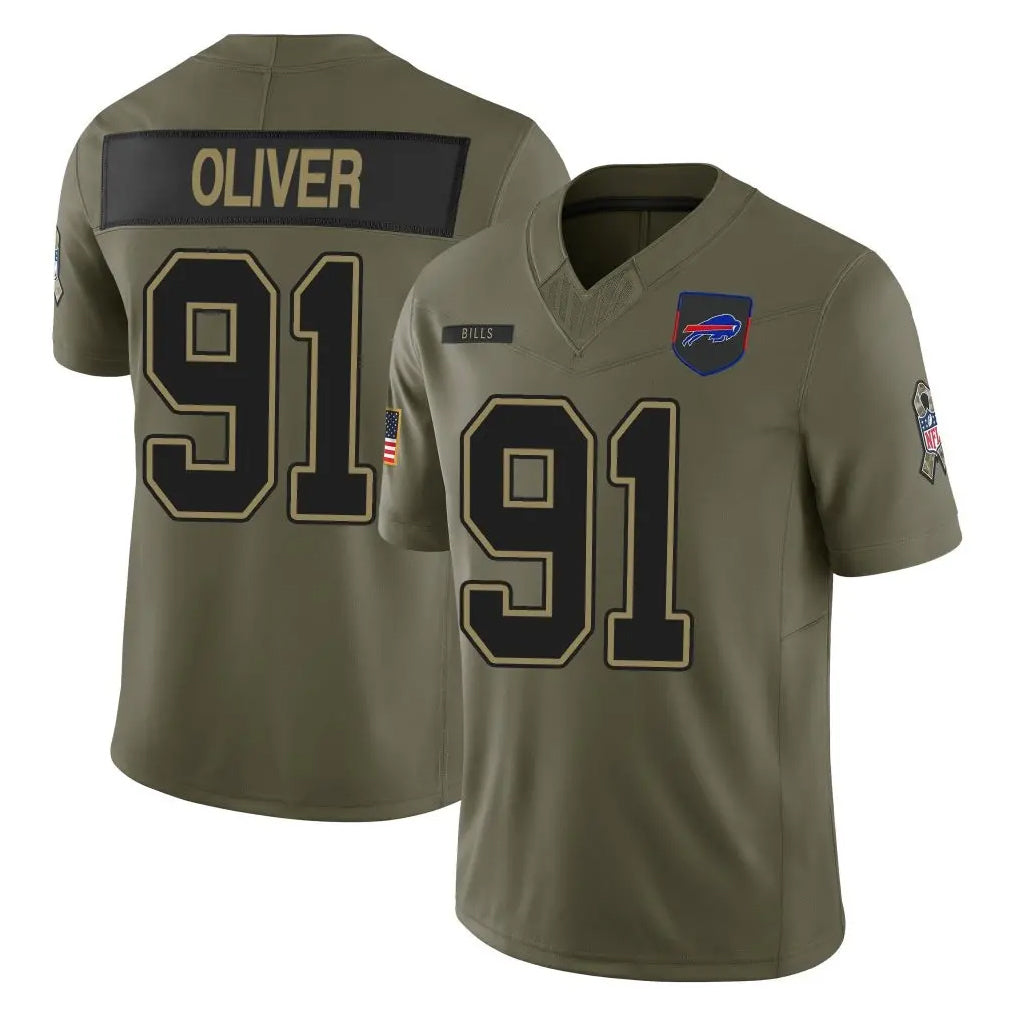 B.Bills #91 Ed Oliver Player Olive Salute To Service Limited Game Ndoa Stitched Jerseys
