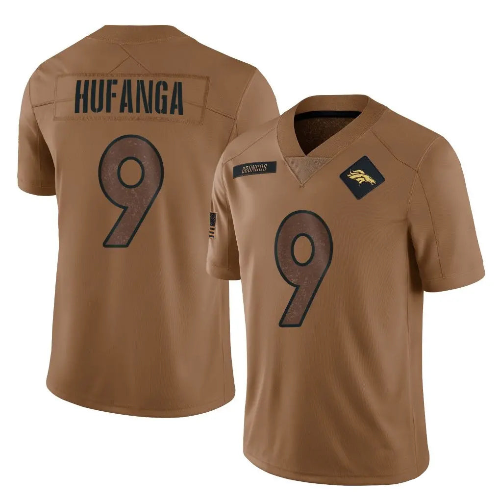 D.Broncos #9 Talanoa Hufanga Player Brown Salute To Service Limited Ndoa Stitched Jerseys