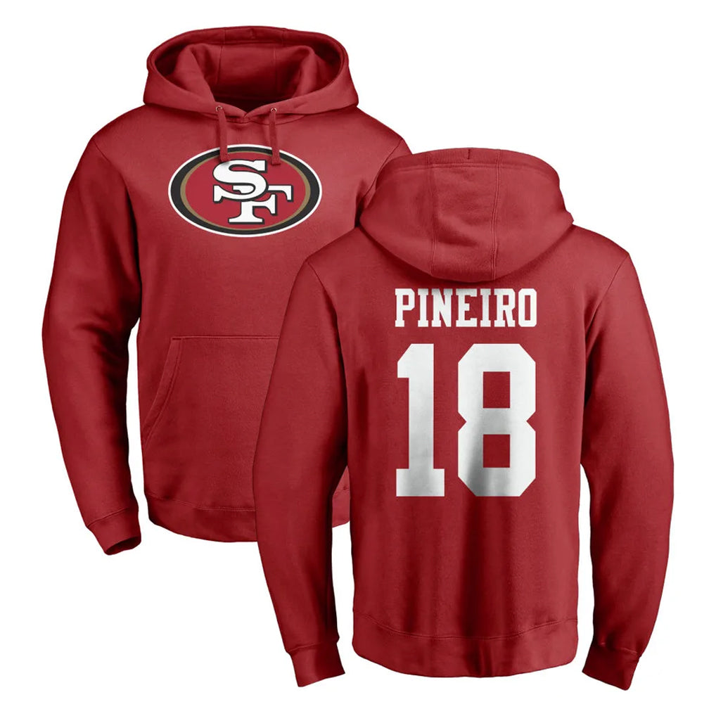 SF.49ers #18 Eddy Pineiro Player Red LOGO Pullover Hoodies Home Game Ndoa Stitched Jerseys