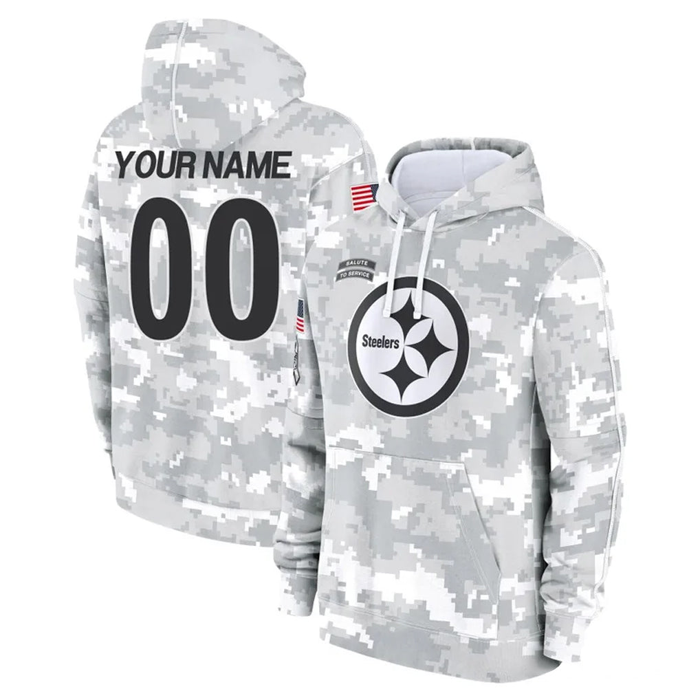 Custom P.Steelers Arctic Camo Limited Salute to Service Pullover Hoodies Game Any Name & Numbers Ndoa Stitched Jerseys